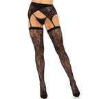 Leg Avenue Lace Stockings And Garterbelt Black|Full View|"Black lace stockings with garter belt - complete set"
