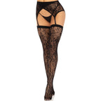 Leg Avenue Lace Stockings And Garterbelt Black|Lace View|"Black lace stockings with garter belt - lace pattern"