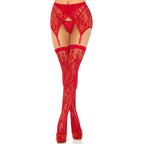 Leg Avenue Lace Stockings and Garterbelt Red|Garter View|"Red lace stockings set - garter detail"