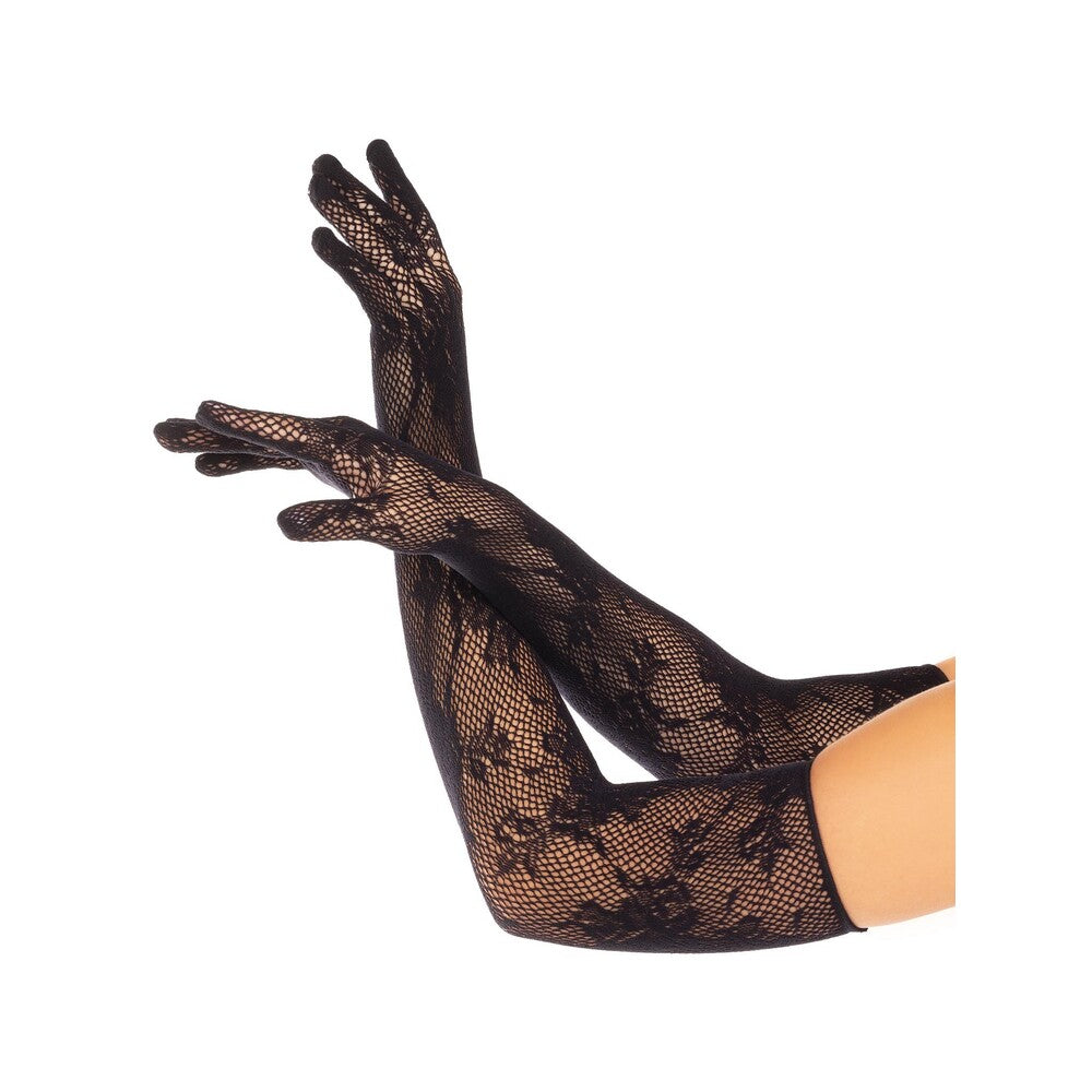 Leg Avenue Opera Floral Gloves Black | Front View | "Black floral gloves - front view"