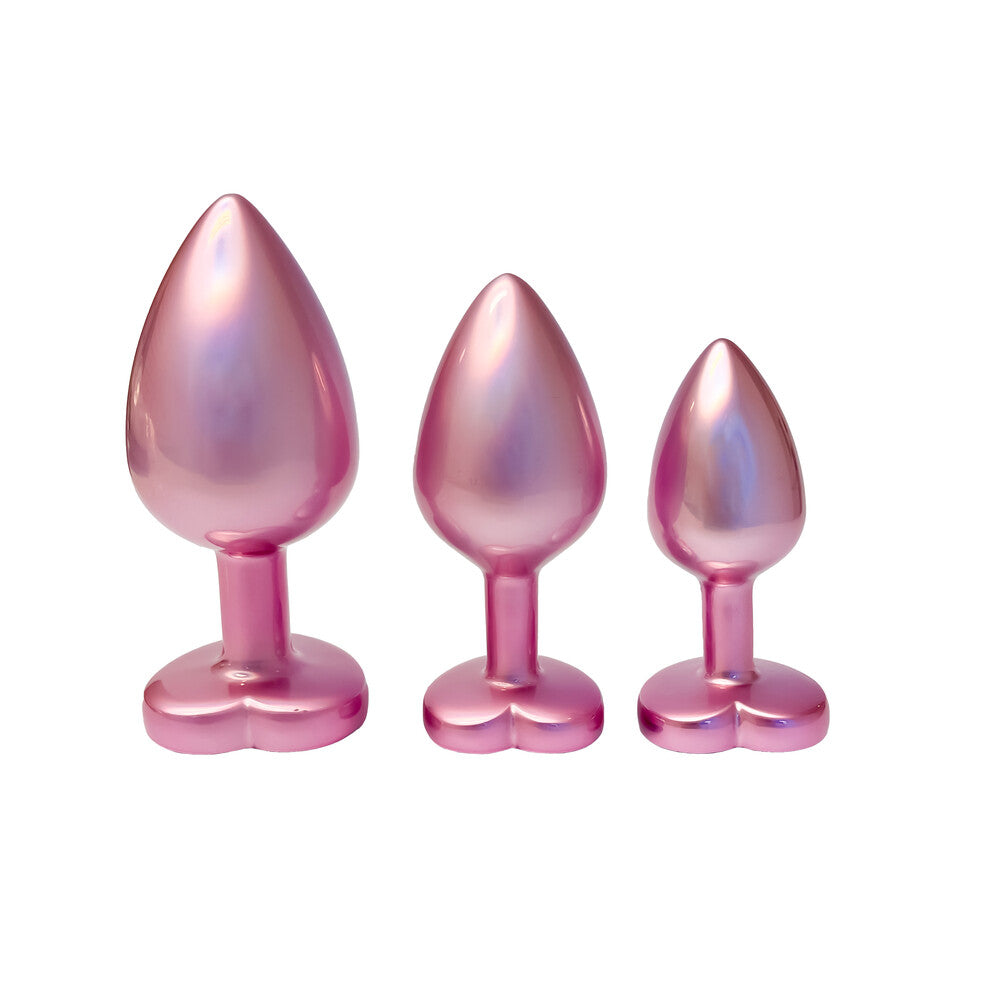Gleaming Love Pearl Pink Butt Plug Set | Front View | "Pink pearl plug collection - complete set"