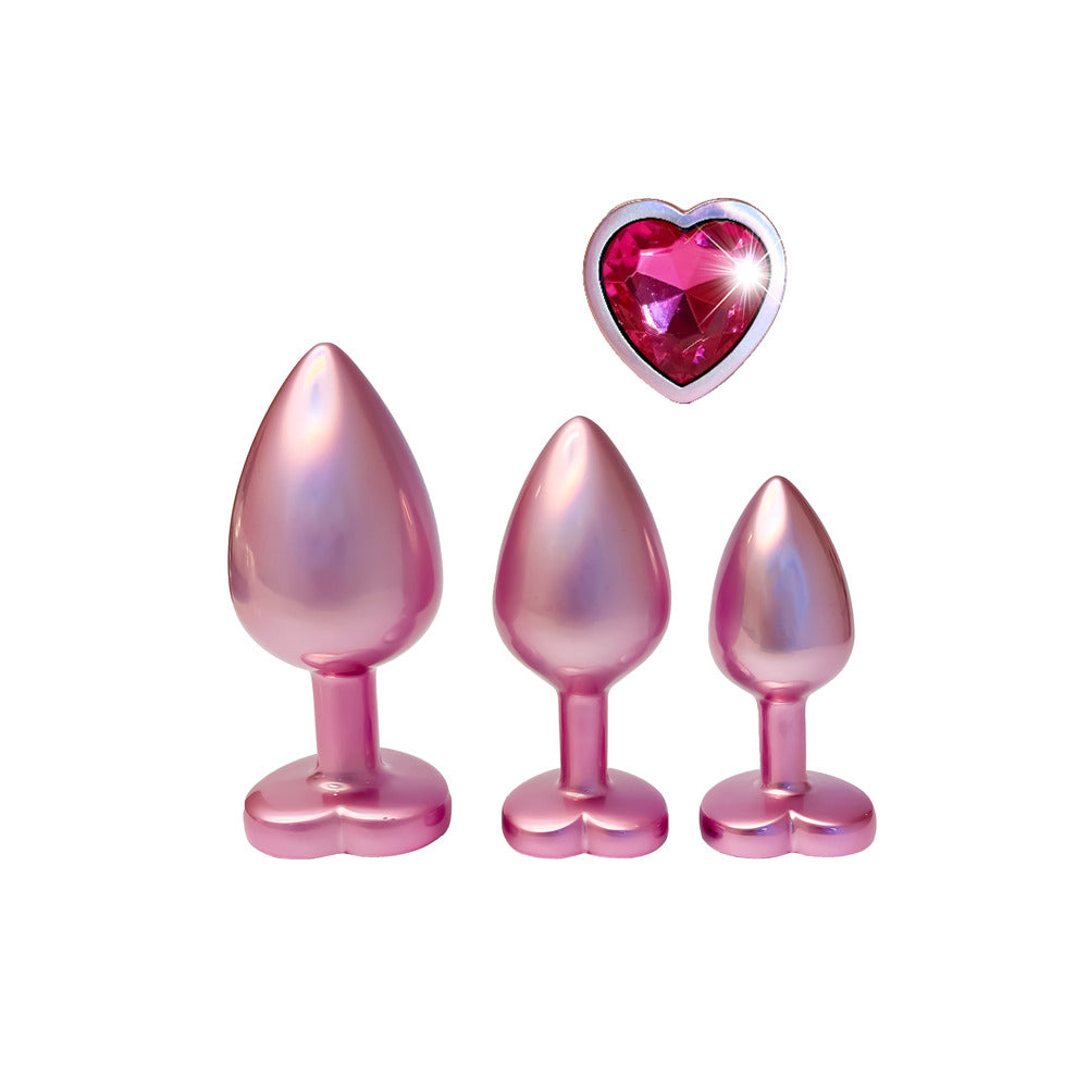 Gleaming Love Pearl Pink Butt Plug Set | Detail View | "Pink pearl plug collection - material finish"