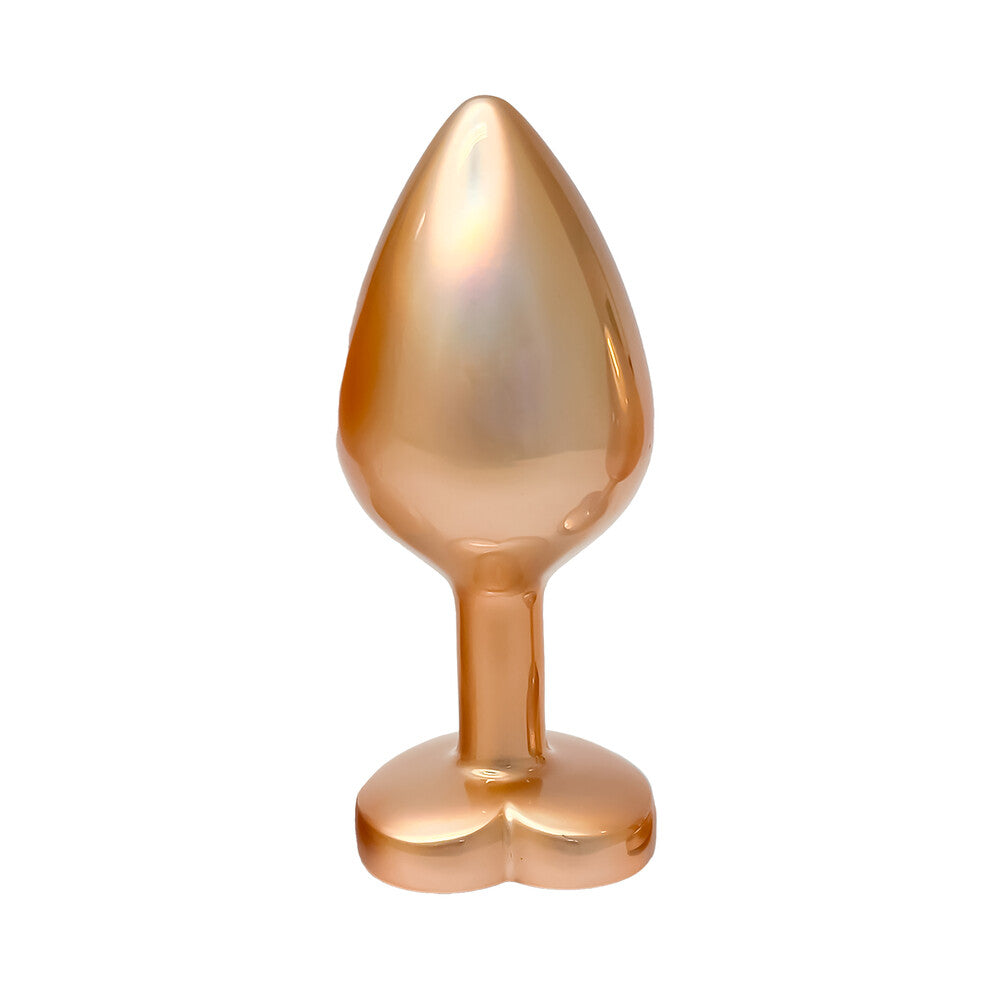 Gleaming Love Pearl Gold Butt Plug Medium | Front View | "Medium gold-toned anal plug - main view"