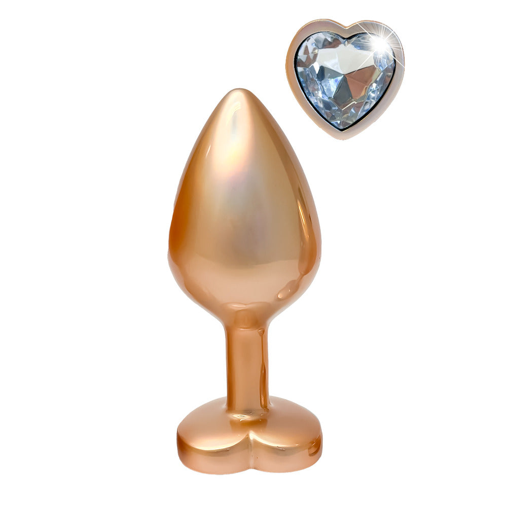 Gleaming Love Pearl Gold Butt Plug Medium | Detail View | "Medium gold-toned anal plug - feature detail"