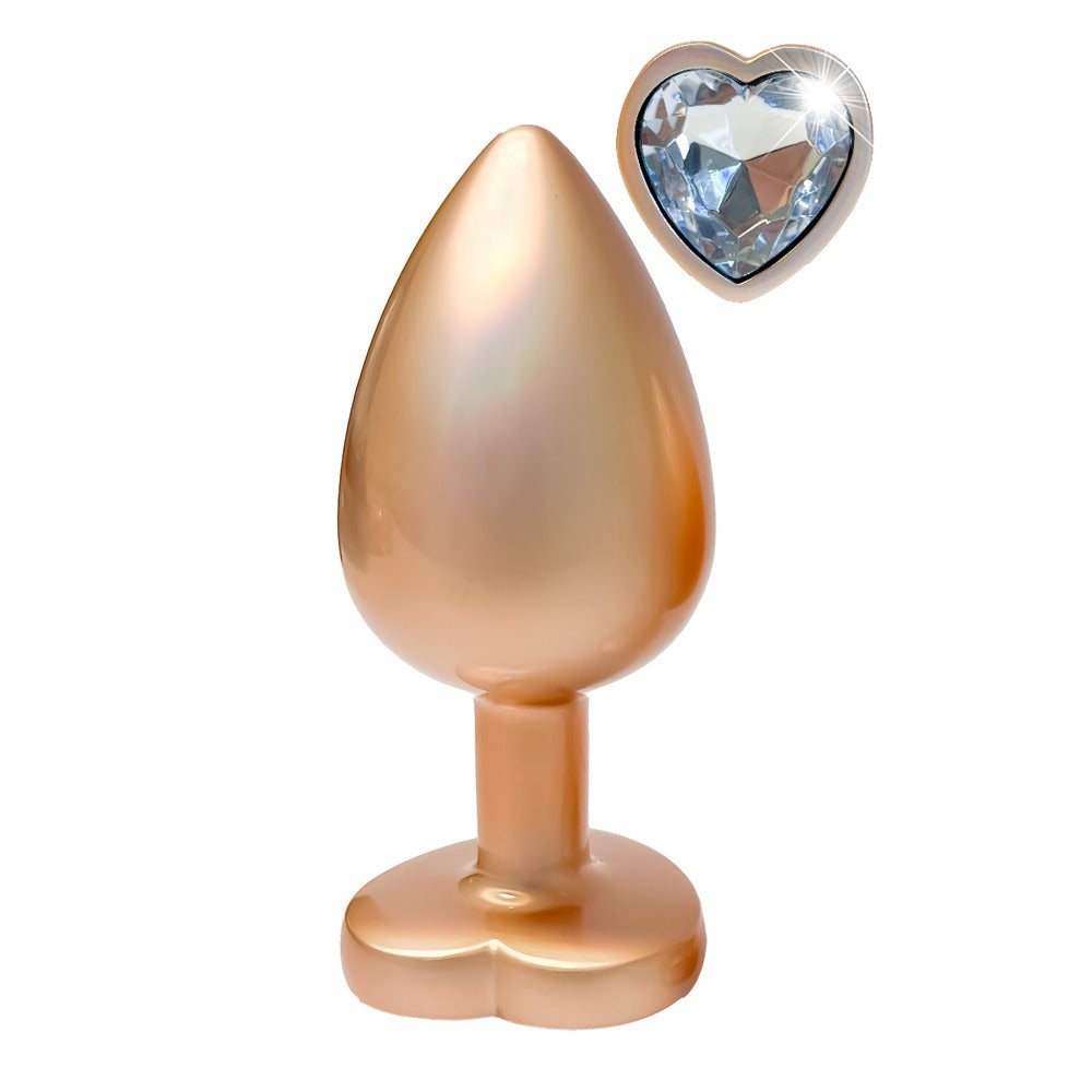 Gleaming Love Pearl Gold Butt Plug Large | Detail View | "Large gold-toned anal plug - feature detail"