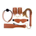 Elite BDSM Cognac Vegan Leather Set | Front View | "Vegan leather BDSM set - complete collection"