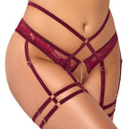 Abierta Fina Open Red Lace Set | Side View | "Red lace two-piece - side view"