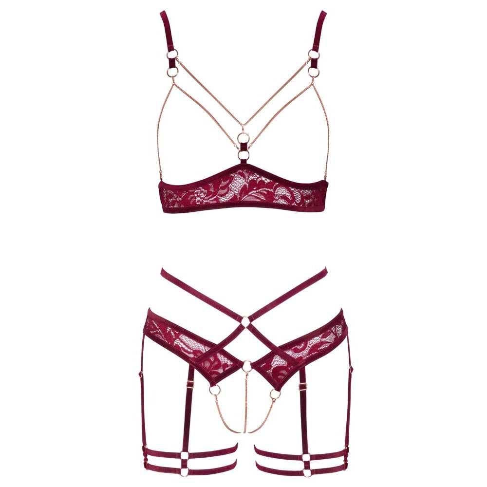 Abierta Fina Open Red Lace Set | Detail View | "Red lace two-piece - lace detail"