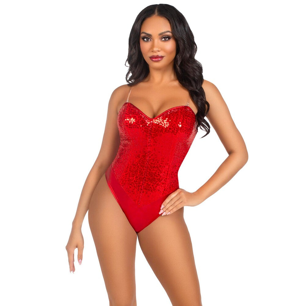Leg Avenue Sequin Boned Bodysuit Red | Front View | Premium Design