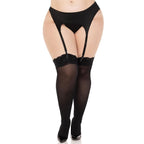 Leg Avenue Lace Top Opaque Thigh Highs UK 14 to 18 | Front View | "Lace top thigh highs - front view"