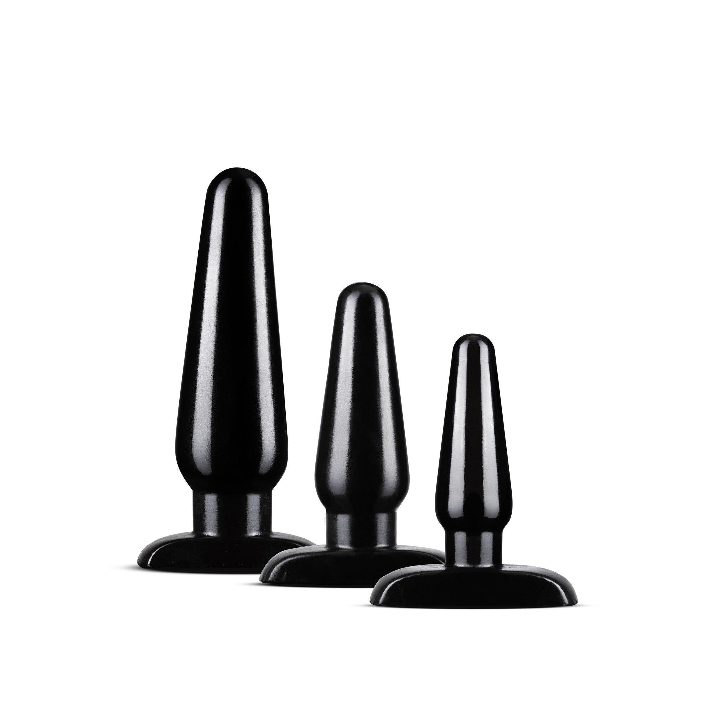 Anal-Adventures-Basic-Plug-Kit-Black|Front|"graduated anal plug training set in black - front view"