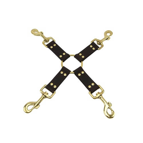 BOUND Nubuck Leather 4 Way Hog Tie | Front View | Four-point leather restraint connector