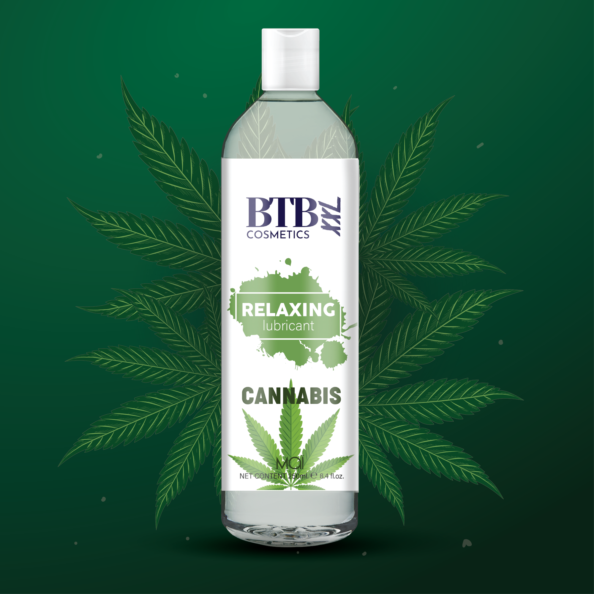 BTB Water Based Cannabis Lubricant 250ml | Front View | "cannabis water lubricant - front view"