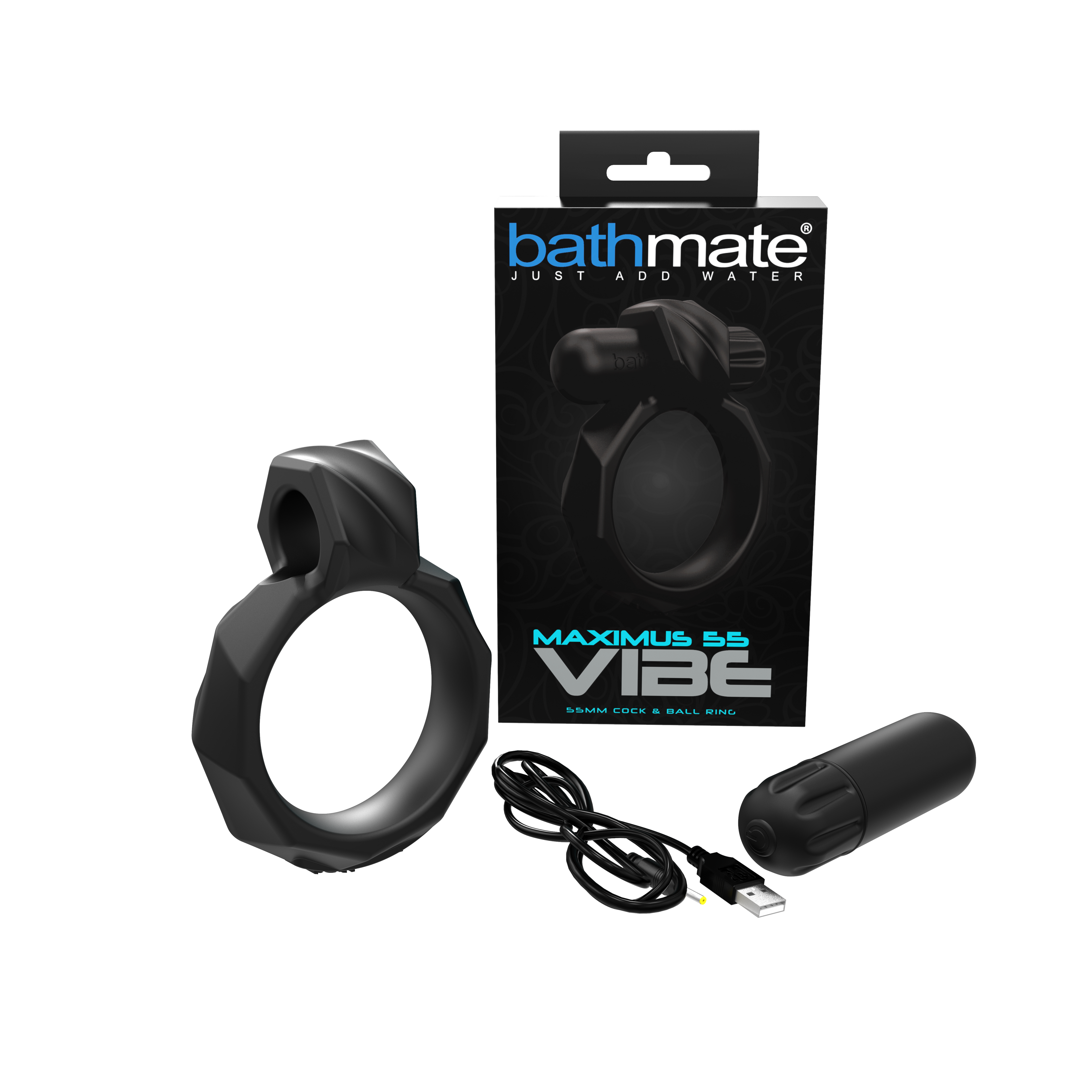 Bathmate Maximus Vibe 55 Vibrating Cock and Ball Ring|Front View|"55mm vibrating cock and ball ring - front view"