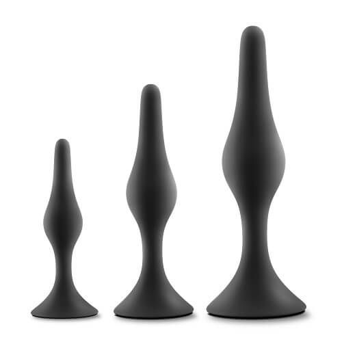 Beginner's-Butt-Plug-Training-Set|Front View|"graduated butt plug set in black - front view"