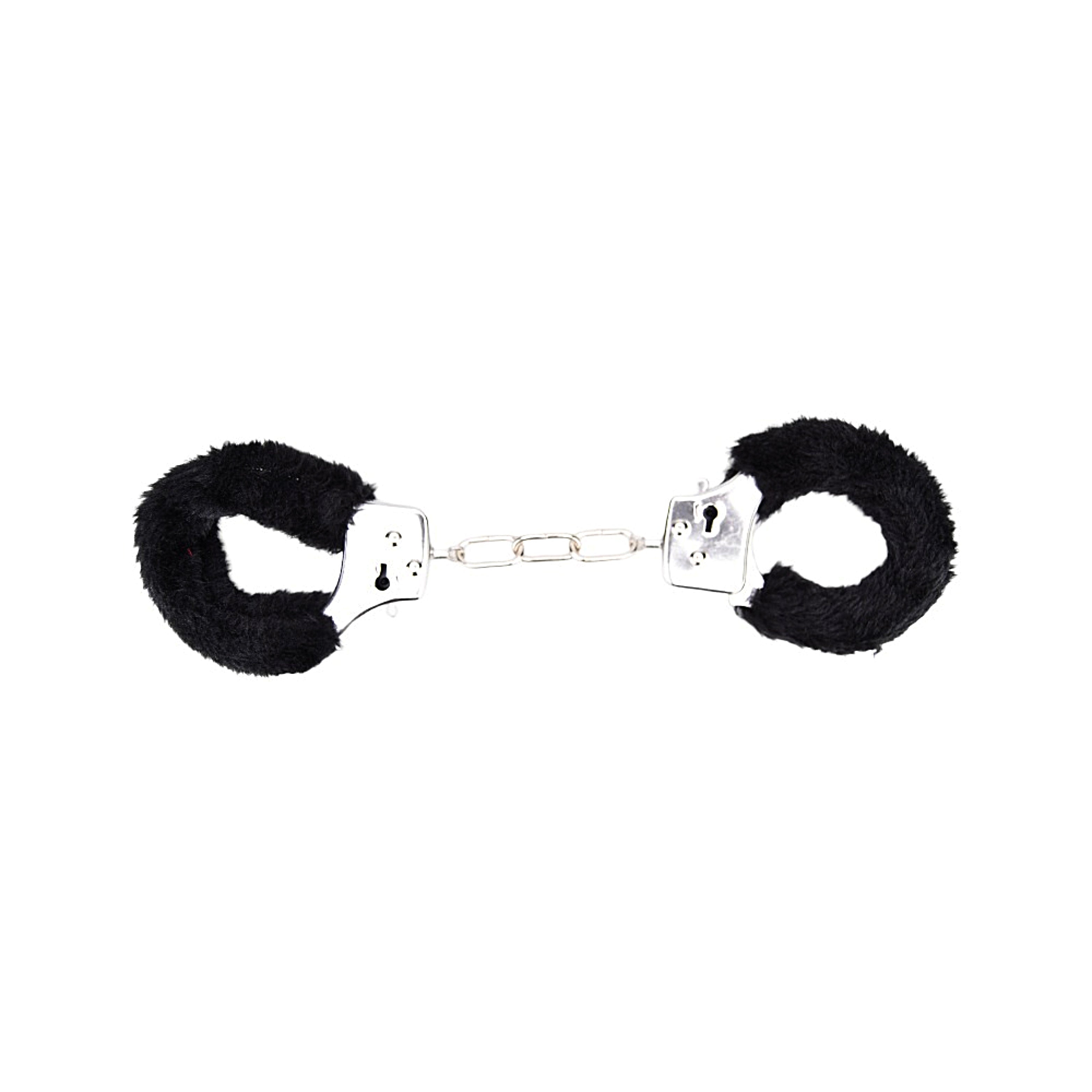 Bound to Play Heavy Duty Furry Handcuffs Black | Main View | "black furry handcuffs with metal chain - main view"