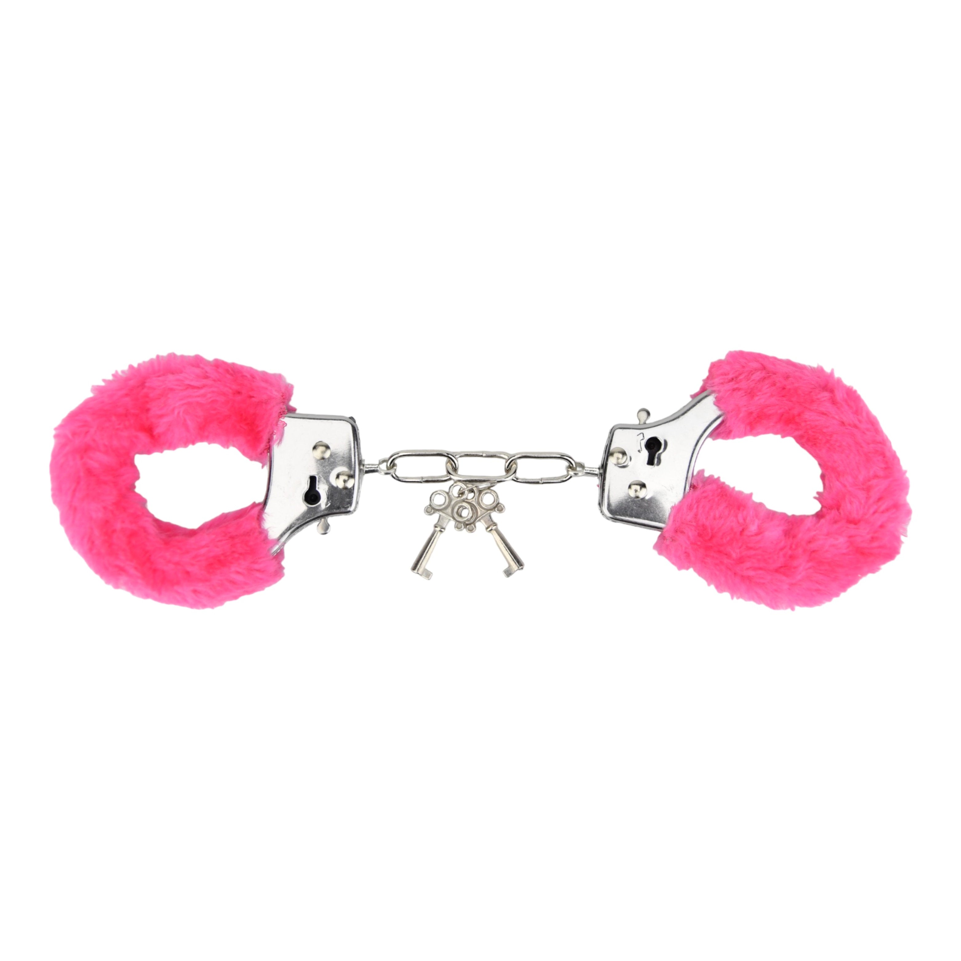 Bound to Play Heavy Duty Furry Handcuffs Pink|Front View|"Pink furry handcuffs - front view"