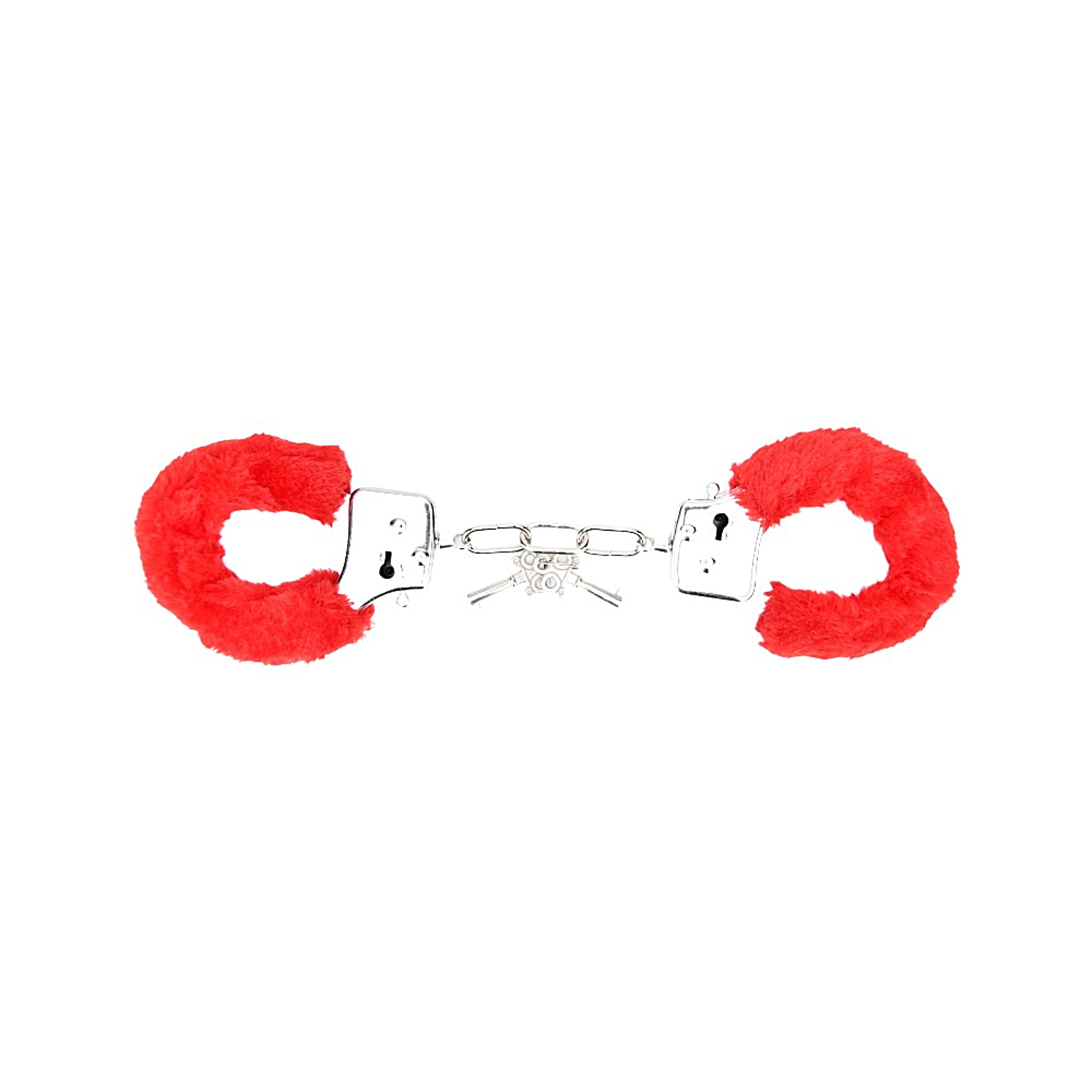 Bound to Play Heavy Duty Furry Handcuffs Red | Main View | "red furry handcuffs with metal chain - main view"