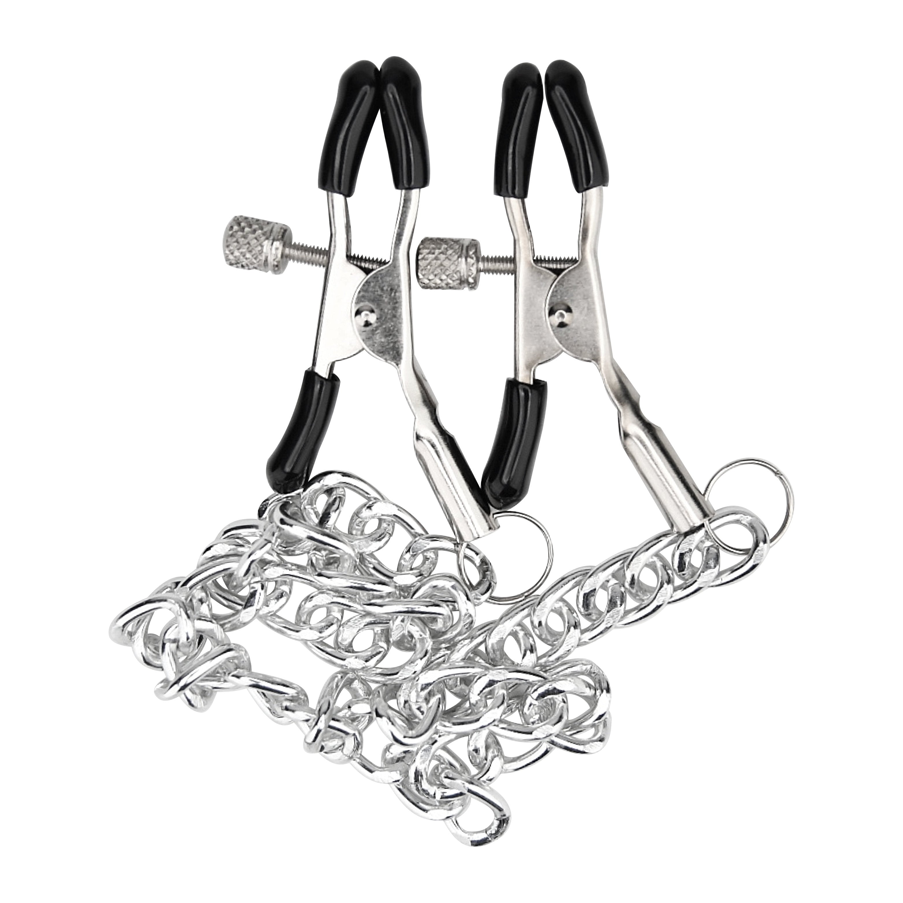 Bound to Please Adjustable Nipple Clamps & Chain|Front View|"adjustable nipple clamps with chain - front view"