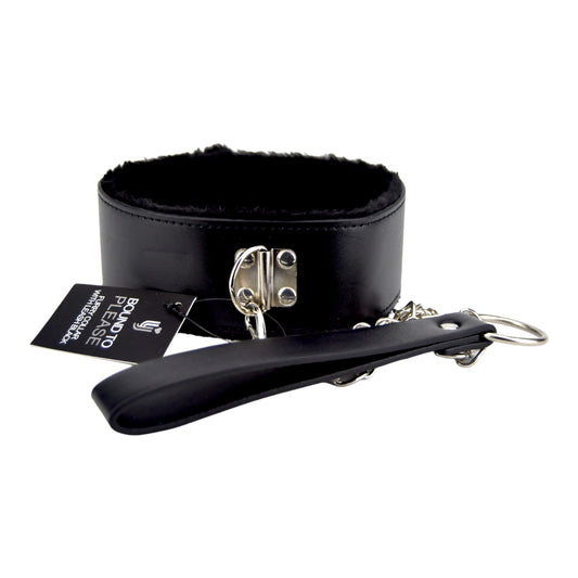 Bound to Please Furry Collar with Leash Black Adult Toys Direct