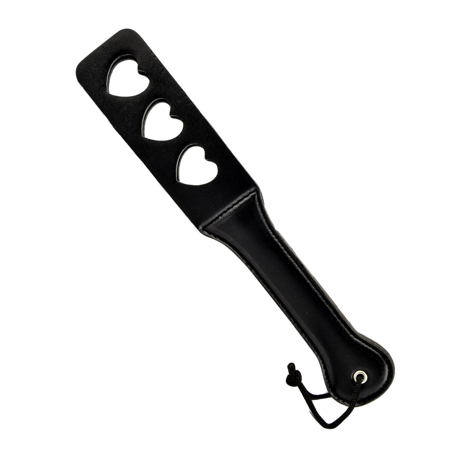 Bound-To-Please-Heart-Slapper-Paddle|Front View|"heart shaped leather slapper paddle in black - front view"