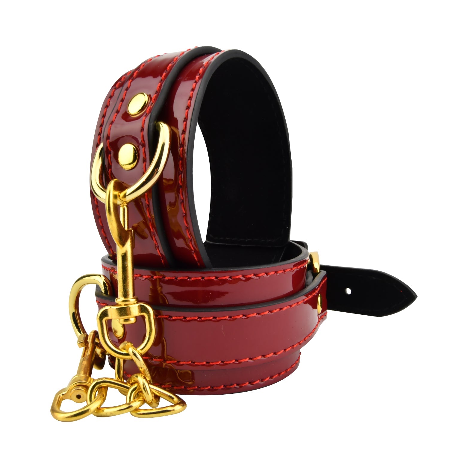 Bound-To-Please-Red-Ankle-Cuffs|Front|"red leather ankle restraints - front view"