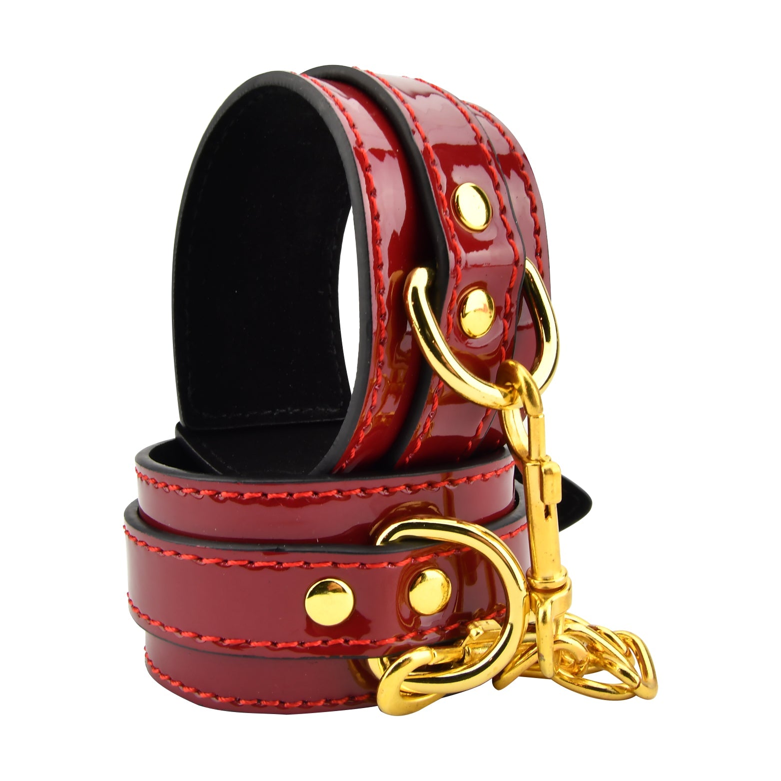 Bound-To-Please-Red-Wrist-Cuffs|Front|"red leather wrist restraints - front view"