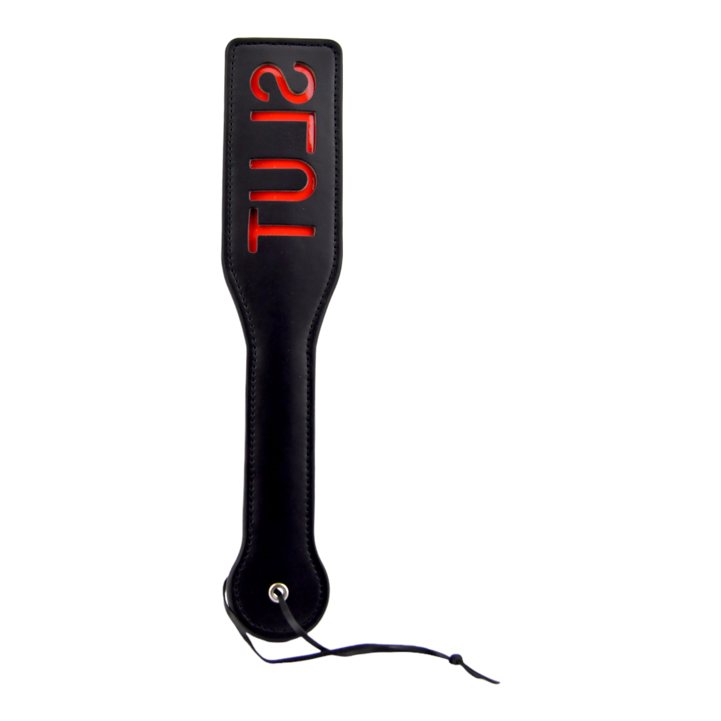 Bound to Please SLUT Spanking Paddle Black | Front View | "black spanking paddle - front view"