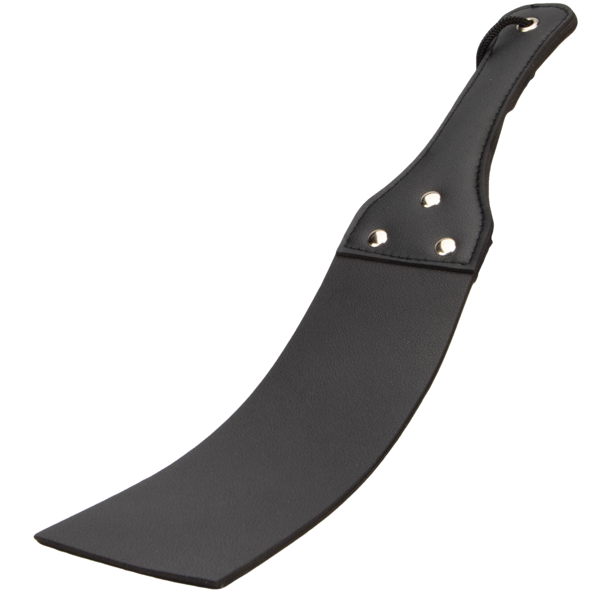 Bound-To-Please-Two-Strap-Spanking-Paddle|Front View|"black leather spanking paddle with dual straps - front view"