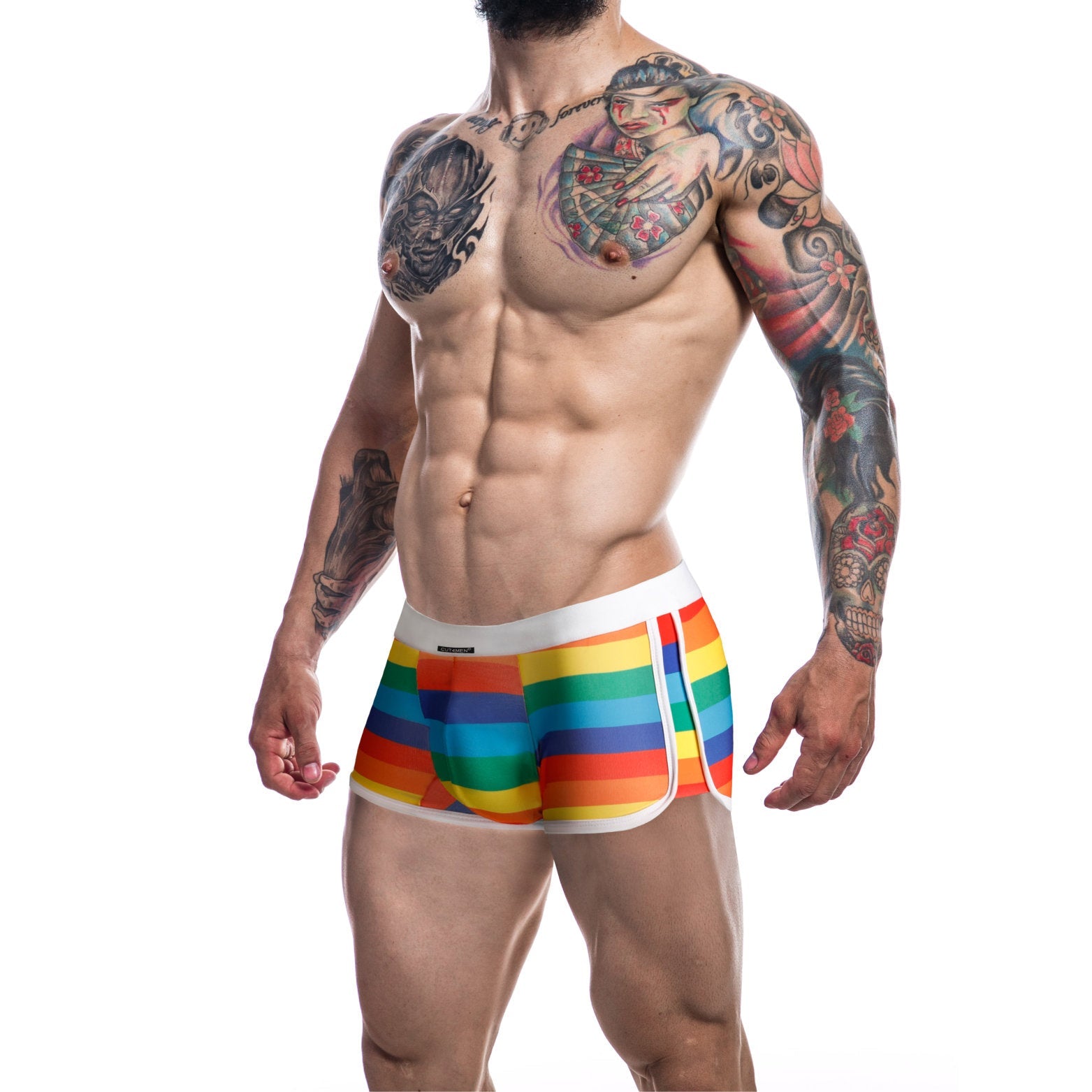 C4M Athletic Trunk Rainbow Large | Front View | "mens rainbow trunk large - front view"