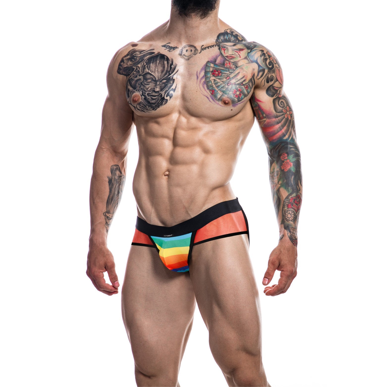 C4M Mixed Jockstrap Rainbow Large | Front View | "mens rainbow jockstrap large - front view"