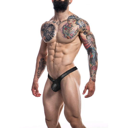 C4M Pouch Enhancing Thong Leopard Small | Front View | "mens leopard thong small - front view"