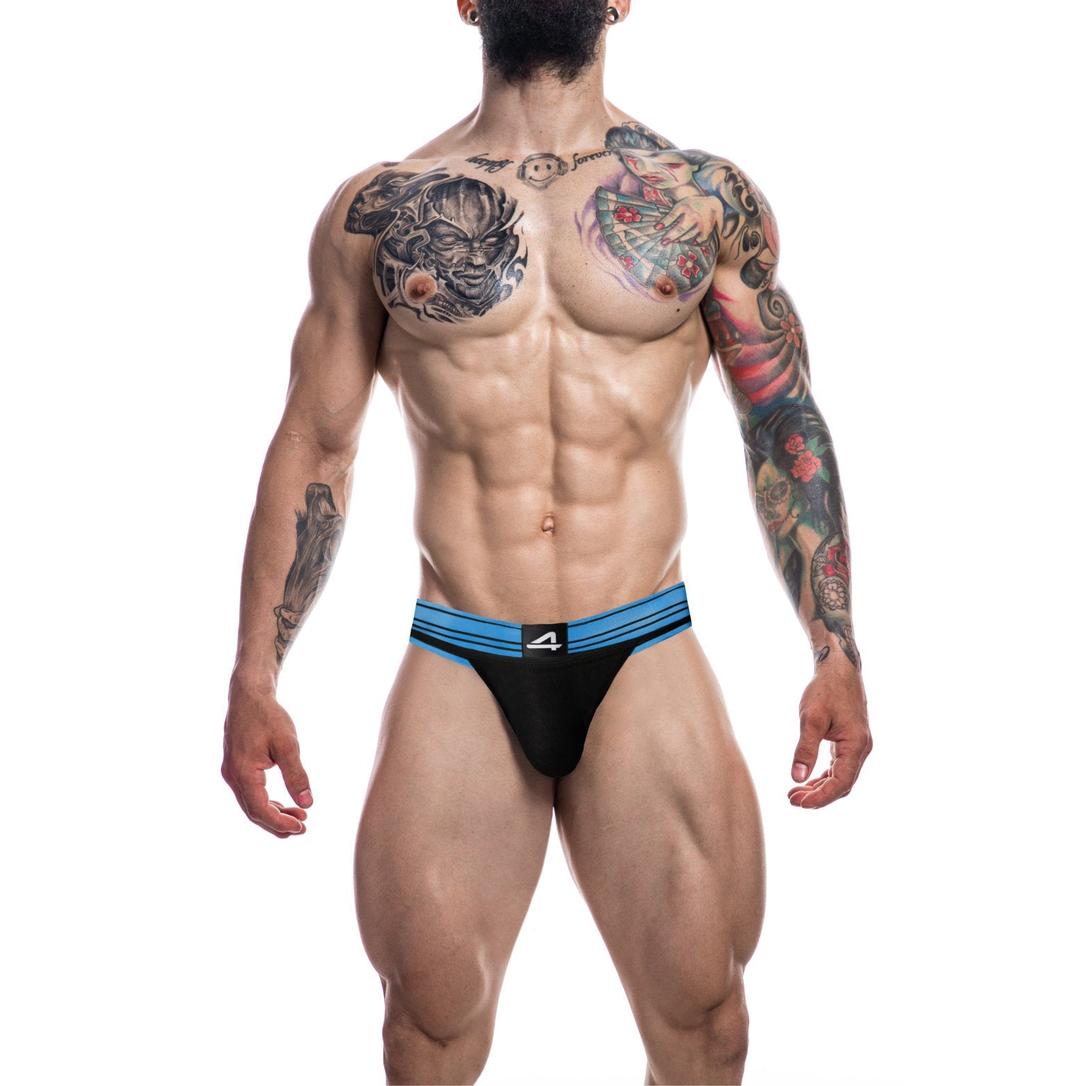 C4M Rugby Jockstrap Electric Blue Medium | Front View | "mens blue jockstrap medium - front view"