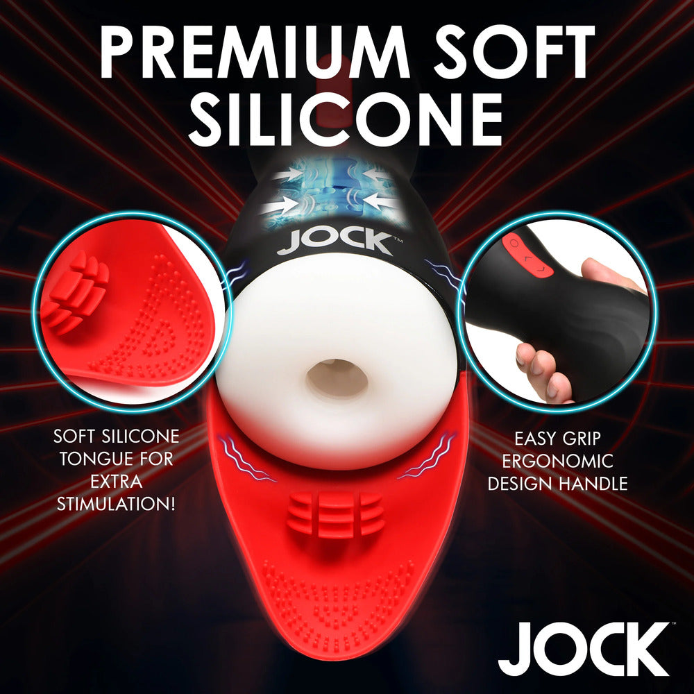Jock Sucking And Vibrating Mastubator | Side View | Feature Detail