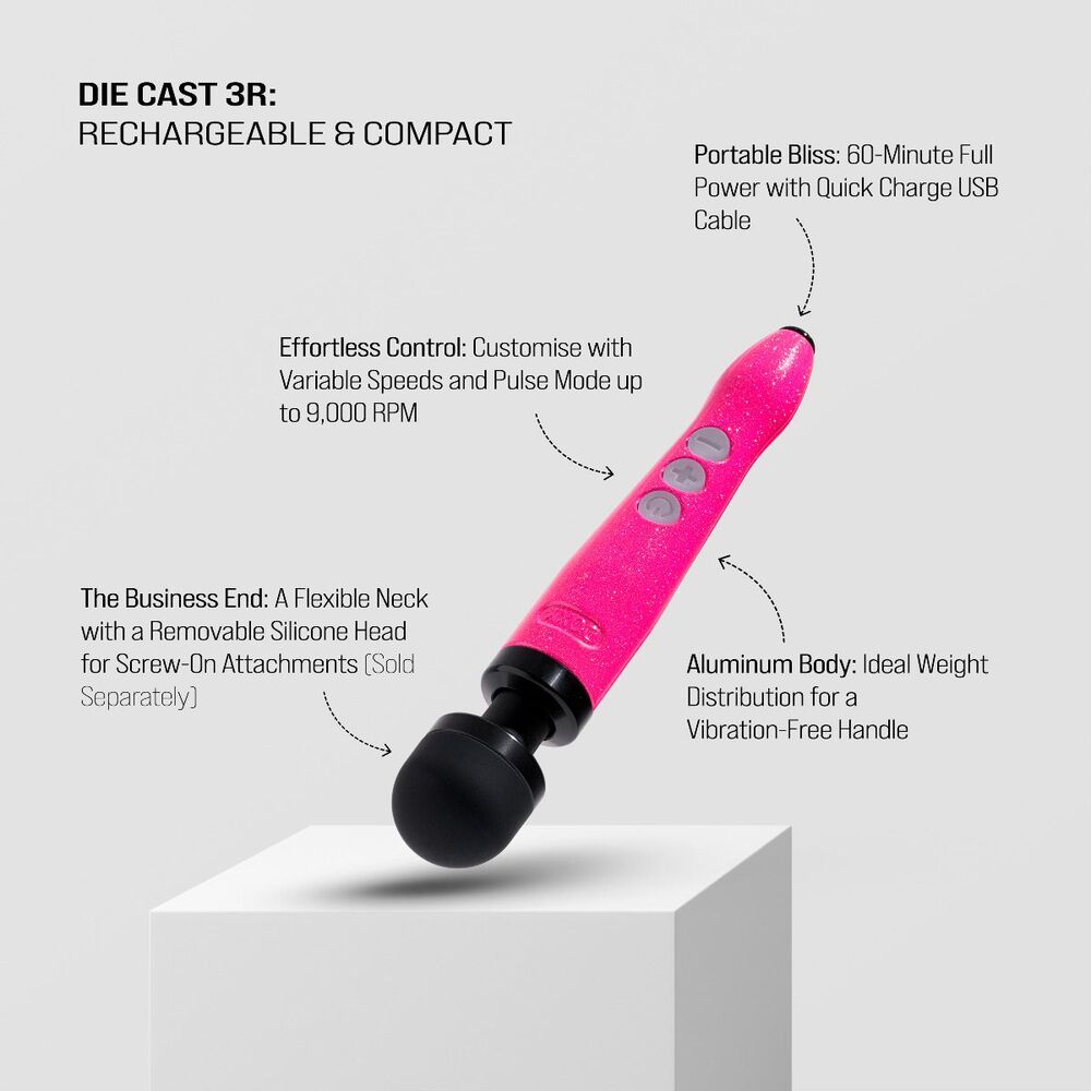 Doxy Die Cast Wand Rechargeable HOT PINK | Detail View | "Hot pink wand rechargeable - detail view"