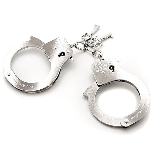 Fifty Shades of Grey You Are Mine Metal Handcuffs | Front View | Metal restraints