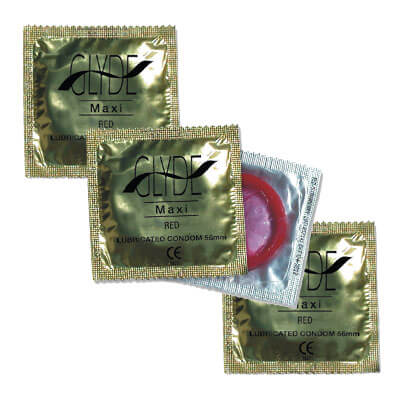 Glyde-Ultra-Maxi-Red-Vegan-Condoms-100-Bulk-Pack|Front View|"bulk pack red maxi vegan condoms - front view"