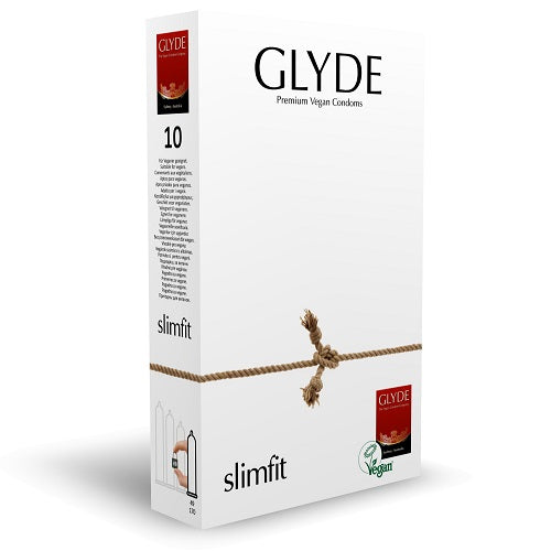 Glyde-Ultra-Slimfit-Vegan-Condoms-10-Pack|Front View|"slimfit vegan condoms pack - front view"