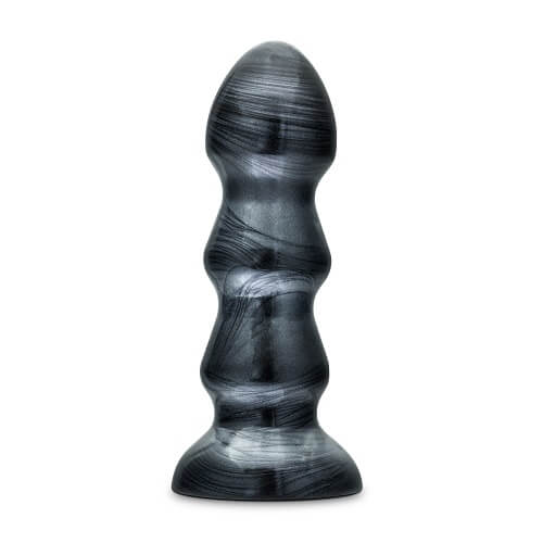 Jet-Black-Jack-Large-Ribbed-Butt-Plug-7-Inches|Front View|"large ribbed black butt plug - front view"