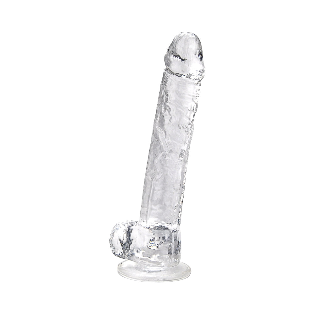 Loving Joy 11 Inch Dildo with Balls Clear|Front View|"11 inch clear dildo with balls - front view"