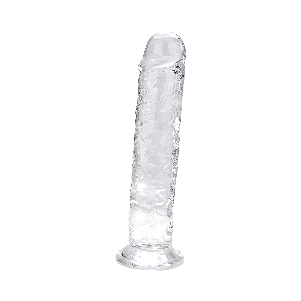 Loving Joy 7.5 Inch Suction Cup Dildo Clear|Front View|"7.5 inch clear suction cup dildo - front view"