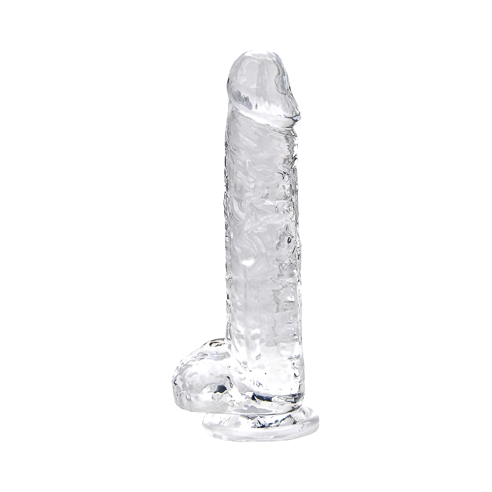 Loving Joy 7 Inch Dildo with Balls Clear|Front View|"7 inch clear dildo with balls - front view"