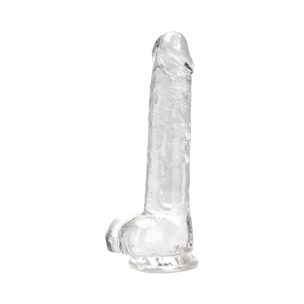 Loving Joy 8 Inch Dildo with Balls Clear|Front View|"8 inch clear dildo with balls - front view"