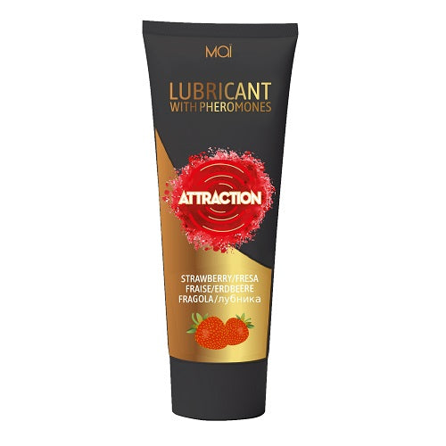 Mai Attraction Lubricant with Pheromones Strawberry 100ml | Front View | "strawberry pheromone lubricant - front view"