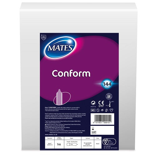 Mates Conform Condom BX144 Clinic Pack | Main View | "bulk pack of 144 latex condoms for clinics - main view"