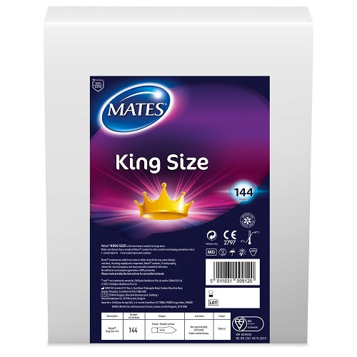 Mates King Size Condom BX144 Clinic Pack | Main View | "bulk pack of 144 larger size latex condoms for clinics - main view"