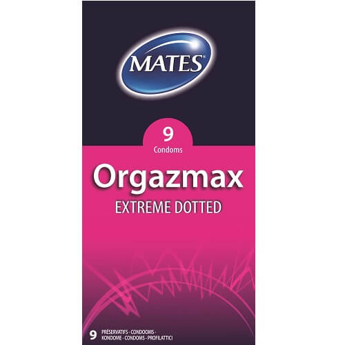 Mates-Orgazmax-Extreme-Dotted-Condoms-9-Pack|Front|"textured dotted condoms nine pack - front view"