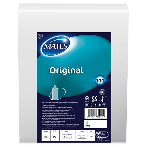 Mates Original Condom BX144 Clinic Pack | Main View | "bulk pack of 144 original latex condoms for clinics - main view"