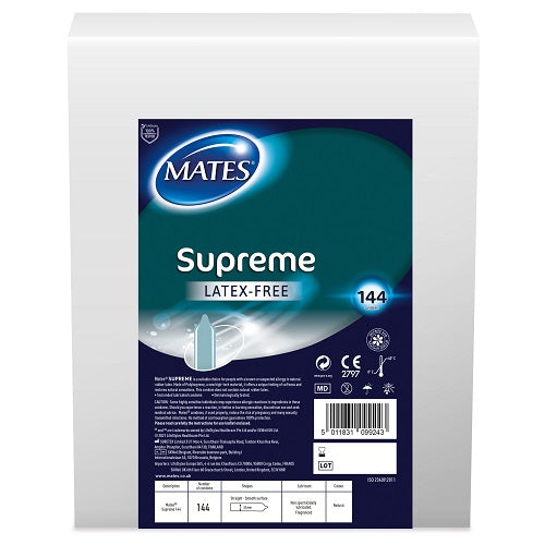 Mates Supreme Condom BX144 Clinic Pack | Main View | "bulk pack of 144 premium latex condoms for clinics - main view"