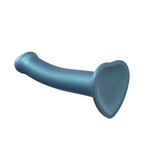 Strap-on-Me Duck Egg Blue Metallic Shine Mono Density Dildo Medium | Angle View 2 | "different angle showing design - angle view"